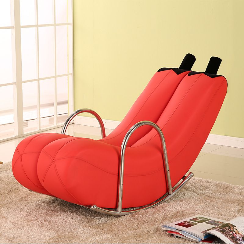 Orange/Azure/Lime Green Trendy Upholstered Rocking Reading Chair Cushioned Round Arm Stain Resistant