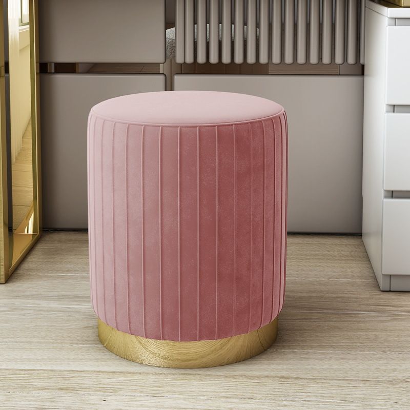 Art Deco Circular Solid Color Standard Ottoman in Dove Grey/Chalk/Peony