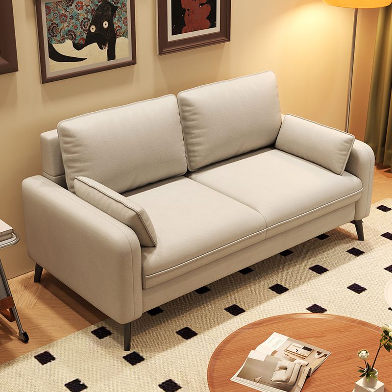 Trendy Solid Color Water Resistant Loveseat in Dove Grey/Amber Color/Cream with Armrest, Seats 2 with 2 Pillows