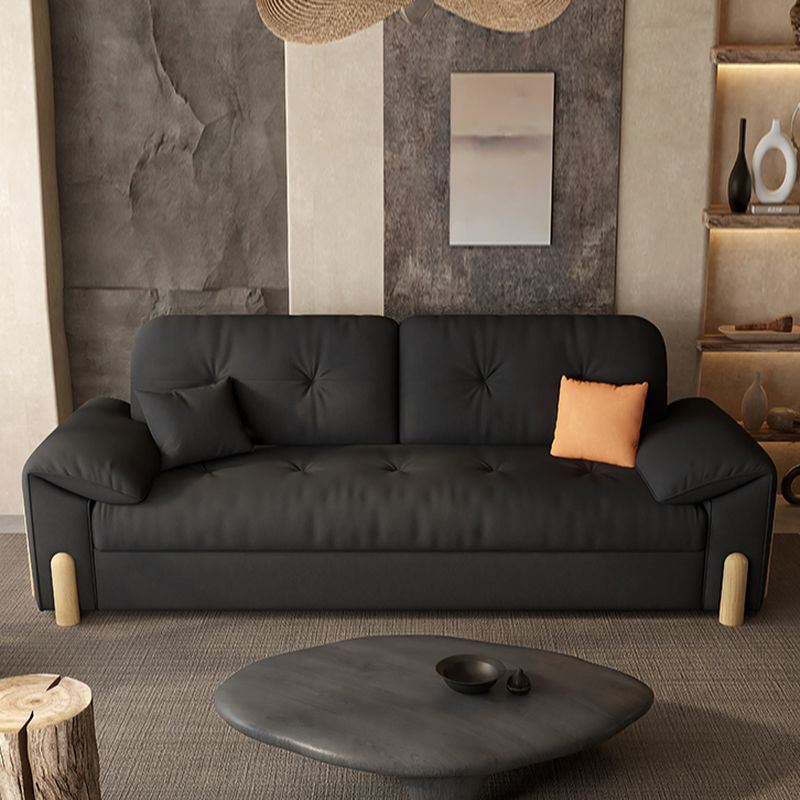 Futon Day Bed with Tufted Back in Midnight Black and Receptacle Storage