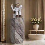 Tan Square Marble Pattern Stone Display Table with Unfinished Finish, 30 to 39 in/20 to 29 in Height, Up to 19 in Size