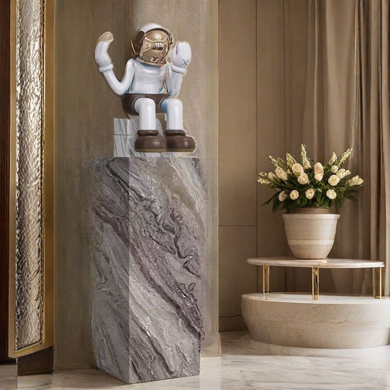 Tan Square Marble Pattern Stone Display Table with Unfinished Finish, 30 to 39 in/20 to 29 in Height, Up to 19 in Size