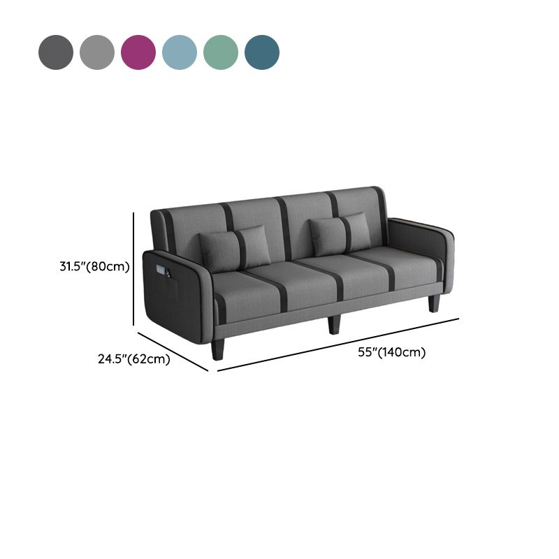 Trendy Solid Color Stain Resistant Standard Sofa/Loveseat in Dark Gray/Cerulean/Light Brown with Arm, Seats 3/2 People, and 2 Pillows