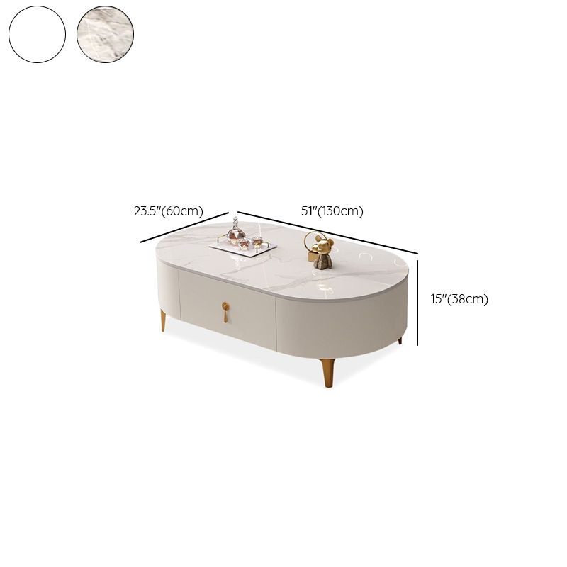 Single Oval Light Gray/Chalk Rock Coffee Table with Four Legs and 1 Drawer, Upholstered in Synthetic Leather