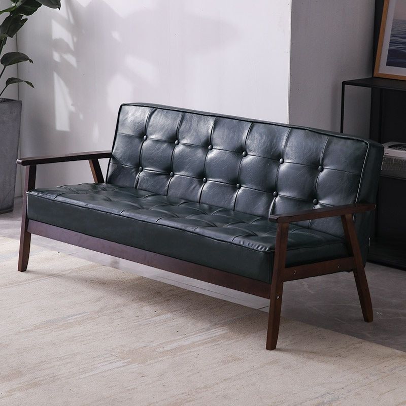 Contemporary Modern Solid Color Scratch-durable Standard Sofa in Midnight Black/Cerulean/Jade Green Pu Leather, Seats 3