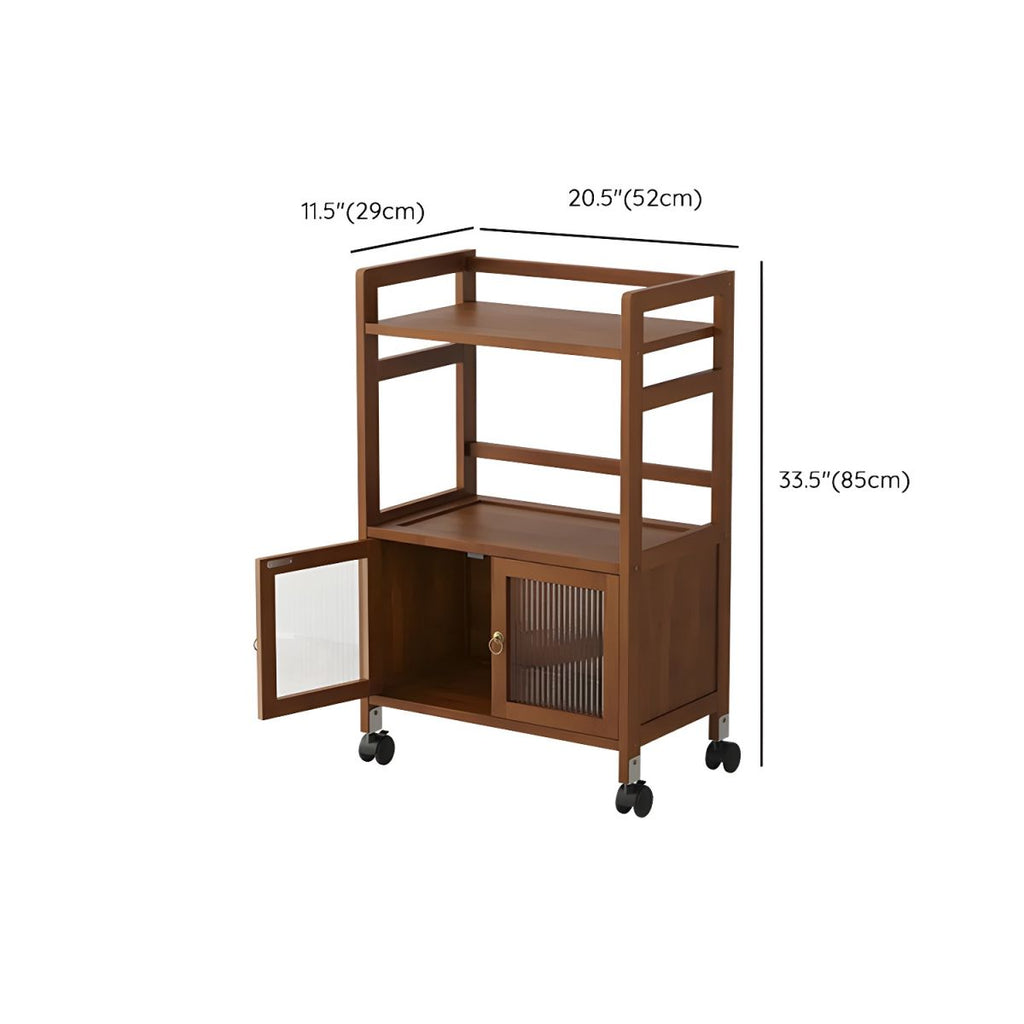 Wood Grain Design Utility Carts Solid Wood with Door and Casters