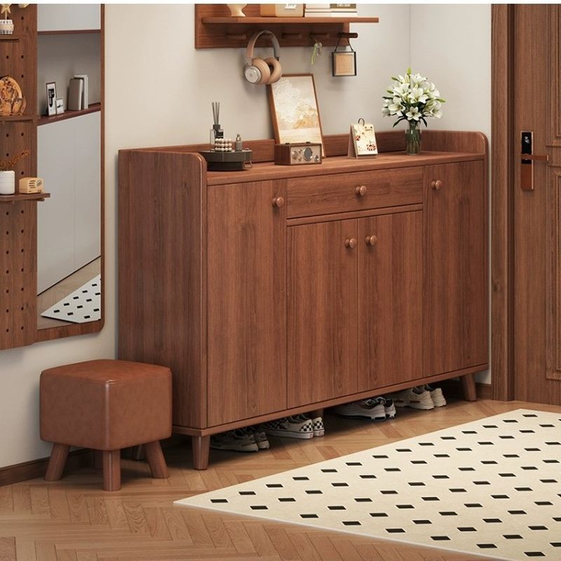 Engineered Wood 5 Tiers/6 Tiers Shoe Stack with Shelf, Drawers, Gate, Dustproof Cover, and Closed Back