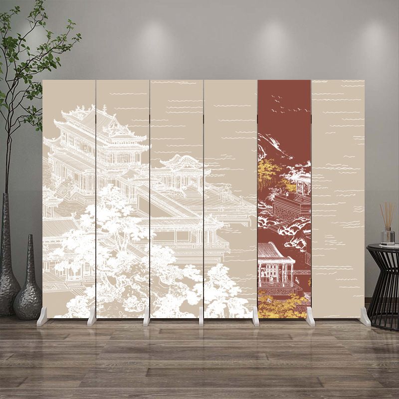 Indoor Opaque Collapsible Room Screen with Pine Wood Frame, 6 Panels, Double Sided Print, and Freestanding Feature
