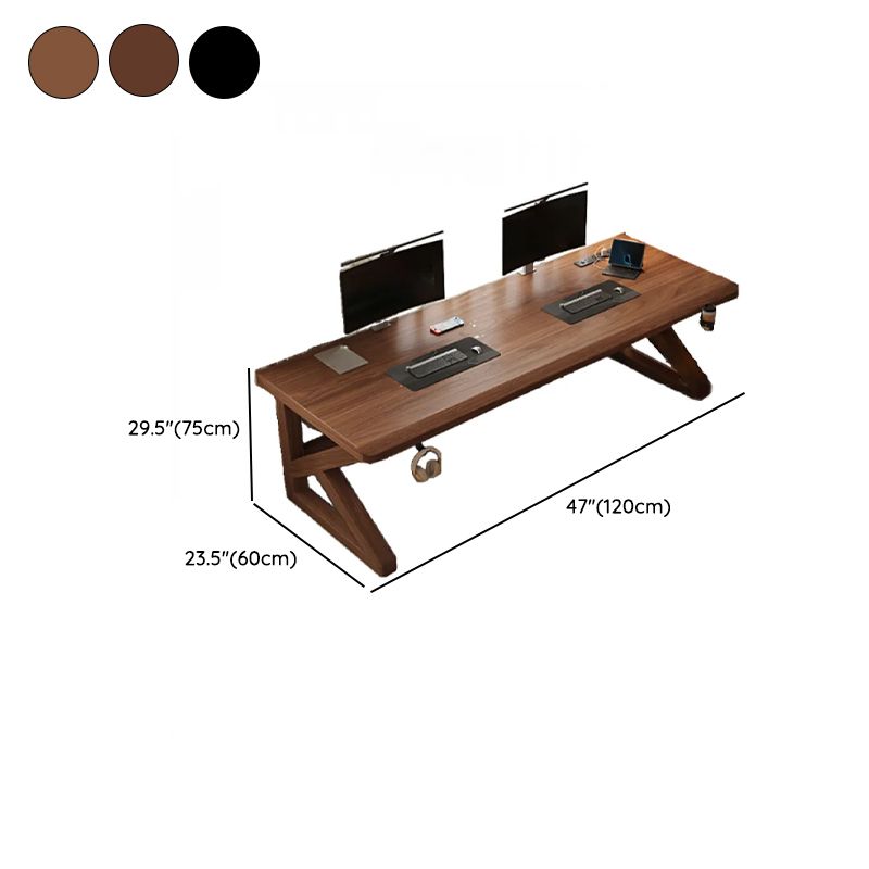 Brown/Black Rectangle Warp-proof Natural Wood Gamer Desk with Headphone Holder in a Modern Simple Style, Power Socket Included
