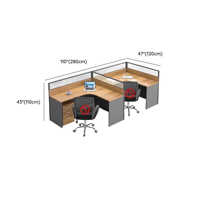 Art Deco T-Shape/L Shaped Office Desk with Reclaimed Wood Top in Wood Grain, Pc Desk Included with Twin Support