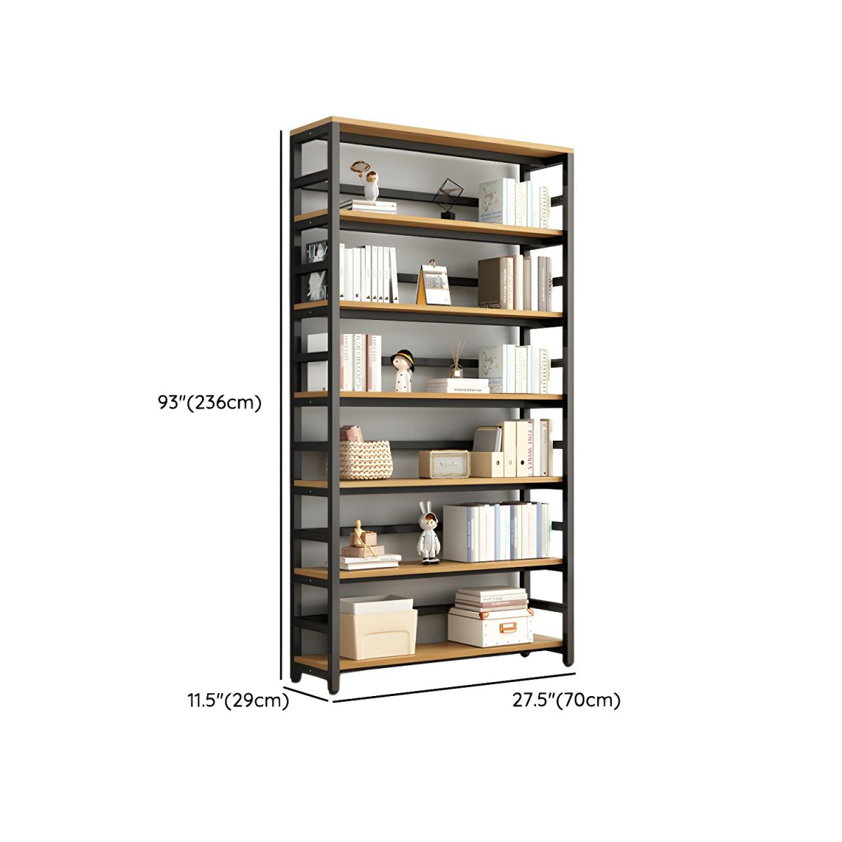 Modern Metal Display Stand with Wooden Shelves and Open Storage