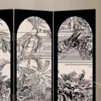 Matte Black Opaque Fold-up Screen Divider with Natural Wood Frame, 3/5/4 Panels, Double Sided Print, and Independent Design