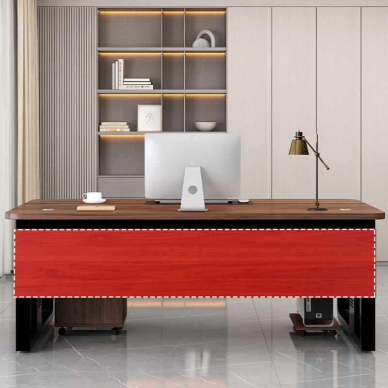 Alloy Sleigh Base Cocoa Rectangle Warp Resistant Office Desk, CPU Storage Included & Front Splash Included & Cable Management Included