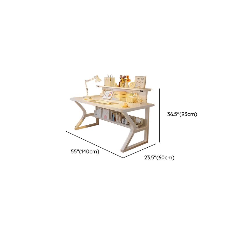 Modern Rectangular Chalk Laminate Writing Table with Exterior Shelf, Hutch, and Cable Management
