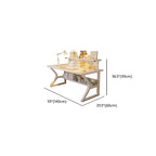 Modern Rectangular Chalk Laminate Writing Table with Exterior Shelf, Hutch, and Cable Management