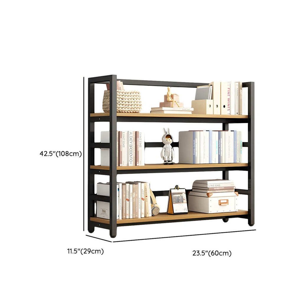 Modern Metal Display Stand with Wooden Shelves and Open Storage
