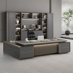 Office Desk with Cable Management, 2 Drawers, Cabinet, Dual-base, Exterior Shelf, CPU Storage, in Dark Gray