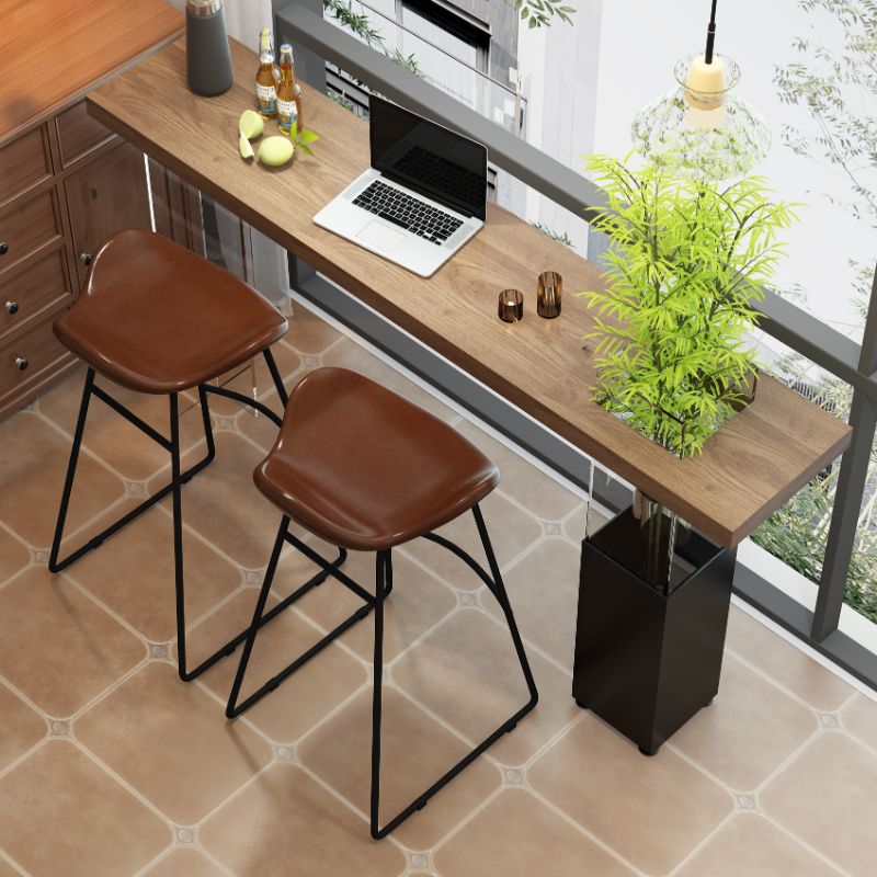 Modern Rectangular Pine Wood Pub Table with Two-sided Pedestal in Wood Grain