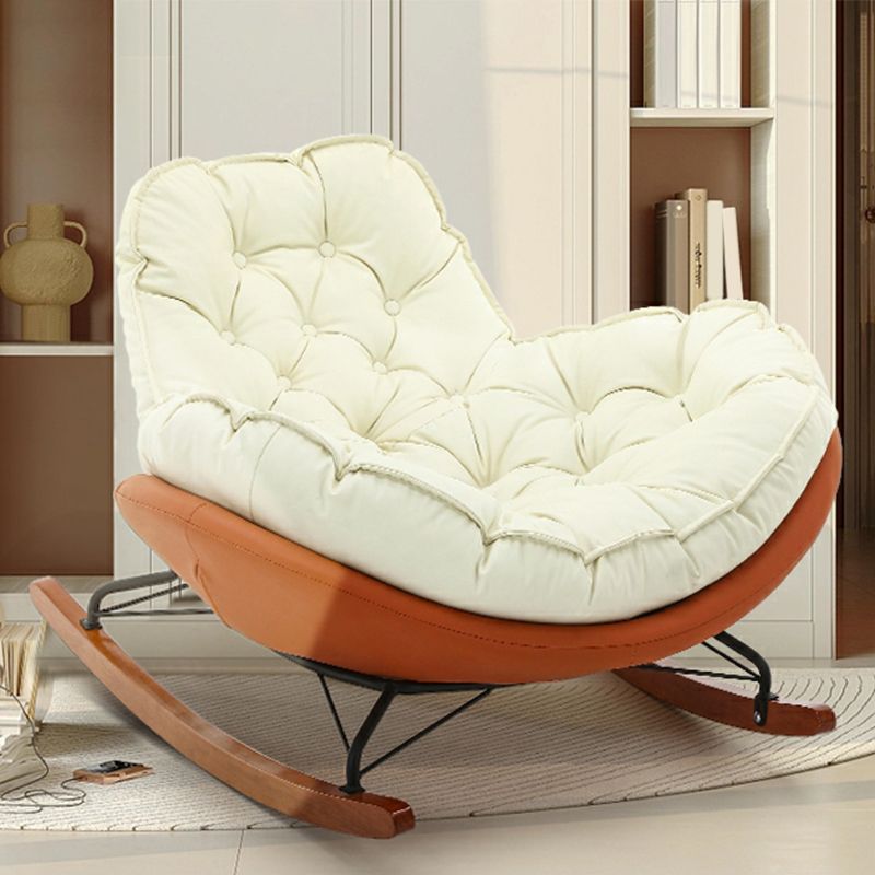 Modern Upholstered Rocking Chair - Stylish Indoor Seating with Natural Wood Legs and Tufted Design