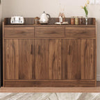 Art Deco Sideboard with 3/1/2 Drawers, Narrow 2 Shelves Larder Storage, Lumber Countertop, and 4/3/2 Doors