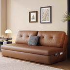 Light Brown Tufted Back Futon Day Bed with Receptacle Storage