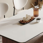 Simplistic Rectangular Dining Table with Stone Tabletop and Fixed Table in White, Scratch-proof