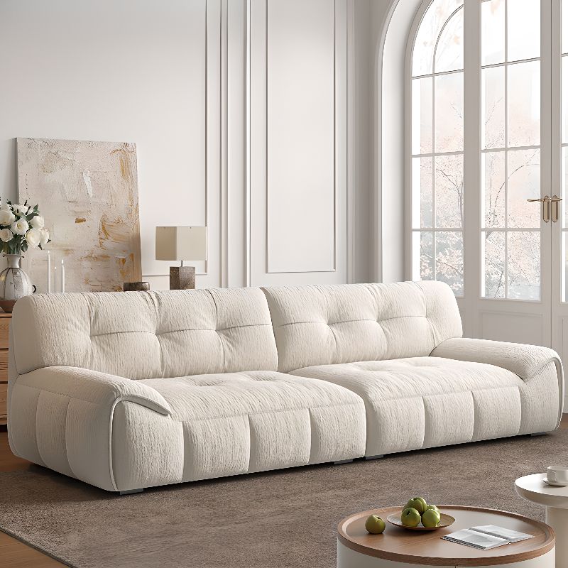 Contemporary Modern Solid Color Water Resistant Standard Sofa in Soft-pile Fabric with White Upholstery, Seats 4/2-seater/Seats 3 with 2 Pillows