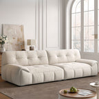 Contemporary Modern Solid Color Water Resistant Standard Sofa in Soft-pile Fabric with White Upholstery, Seats 4/2-seater/Seats 3 with 2 Pillows