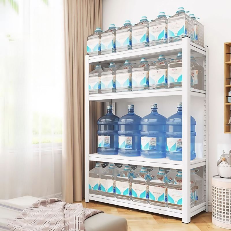 Chalk Contemporary Coat Rack with Receptacle, 3/4/5 Shelves, Steel Frame, and Alloy Bench