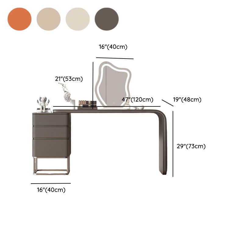 Casual Standard Vanity Set with Light Gray/Tangerine Color/Tan Chair, 3 Drawers, Pine Wood Frame, LED Mirror