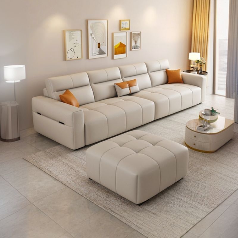 Modish Solid Color Stain Resistant Standard Sofa/Loveseat in Beige, Seats 7/6-Seater/5 Person with 3 Pillows/1 Pillow