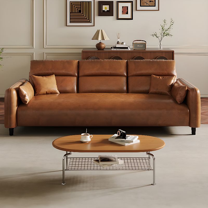 Modish Solid Color Stain Resistant Standard Sofa/Loveseat in Auburn, 3-Seater/4-Seater/5 Person with 2 Pillows