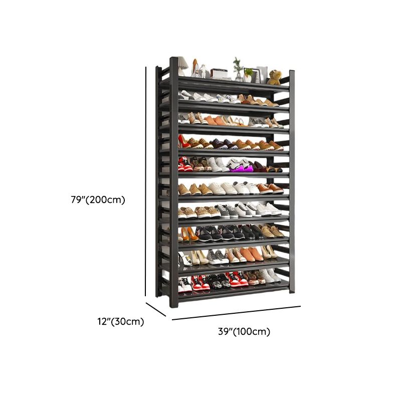 Art Deco Steel Rectangle Ink Finish Shoe Rack with Adjustable Shelves for 40+ Pairs in Drawing Room