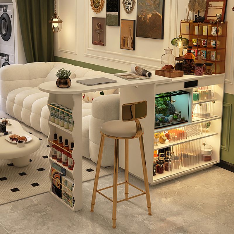 Modern Rectangular Natural Wood Pub Table with Two-sided Pedestal in White/Tan/Wood Grain, Pull Out and Container Storage