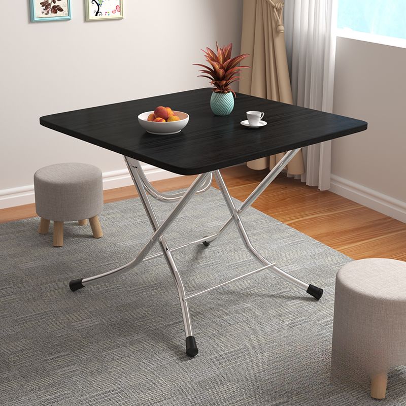 Silver Veneer Dining Table with Crossed Legs, Foldable Square Top for 2-seater, Scratch Resistant