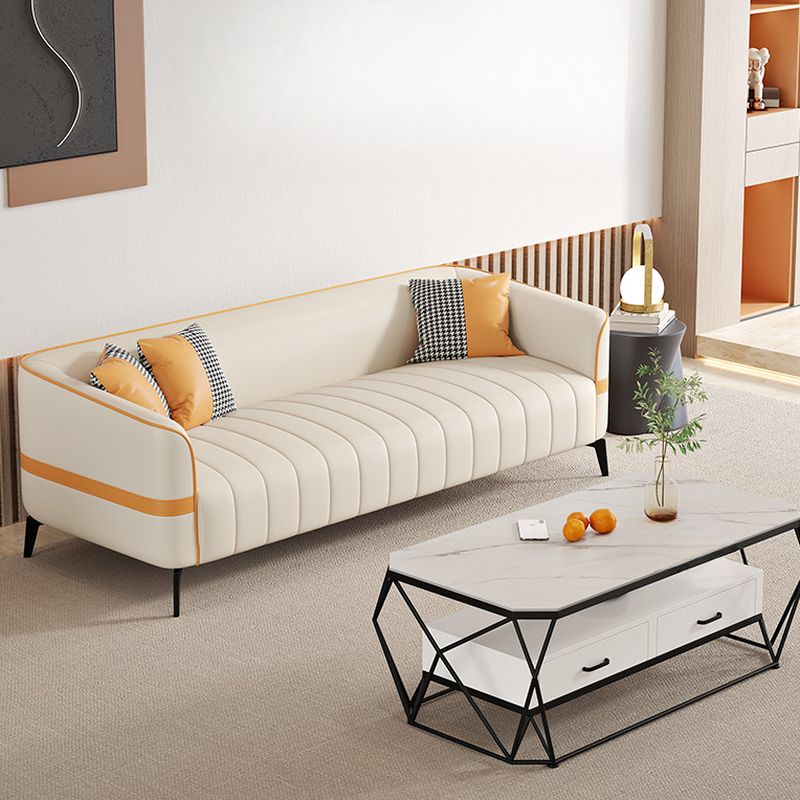 Sofa in Pu Leather with Gray/Olive Green/Amber Color and 3 Pillows