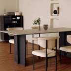 Ink Double Pedestal Stone Dining Table for 6-8, Anti-Fouling Stone Tabletop