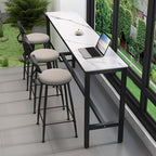 Modern Rectangular Quartz Pub Table with Trestle Base in White and Leg Rest