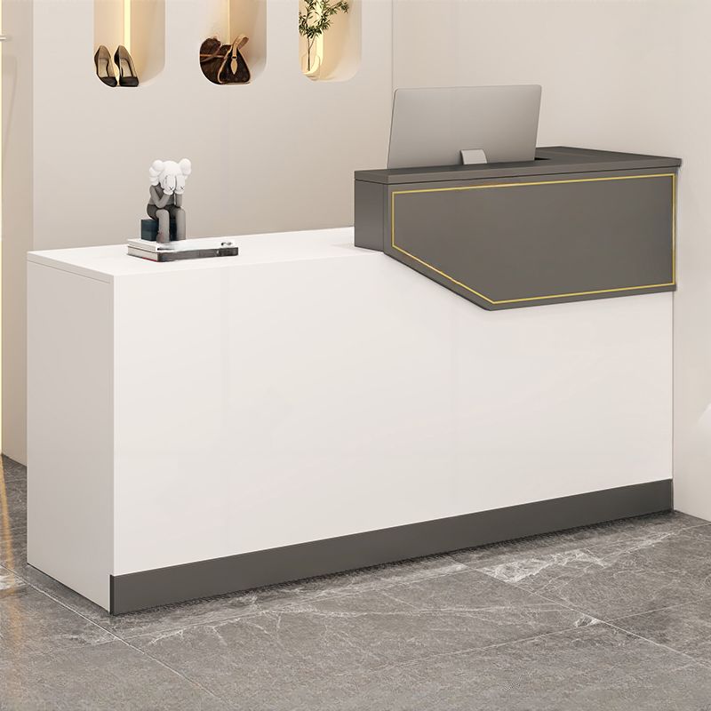 Rectangle Manufactured Wood Top Reception Desk with Locker, Hutch & Cable Management