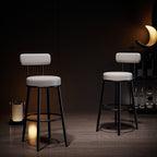Casual Rawhide Bar Stools in White/Blue/Emerald Green with Back and Round Top, Featuring Leg Rest
