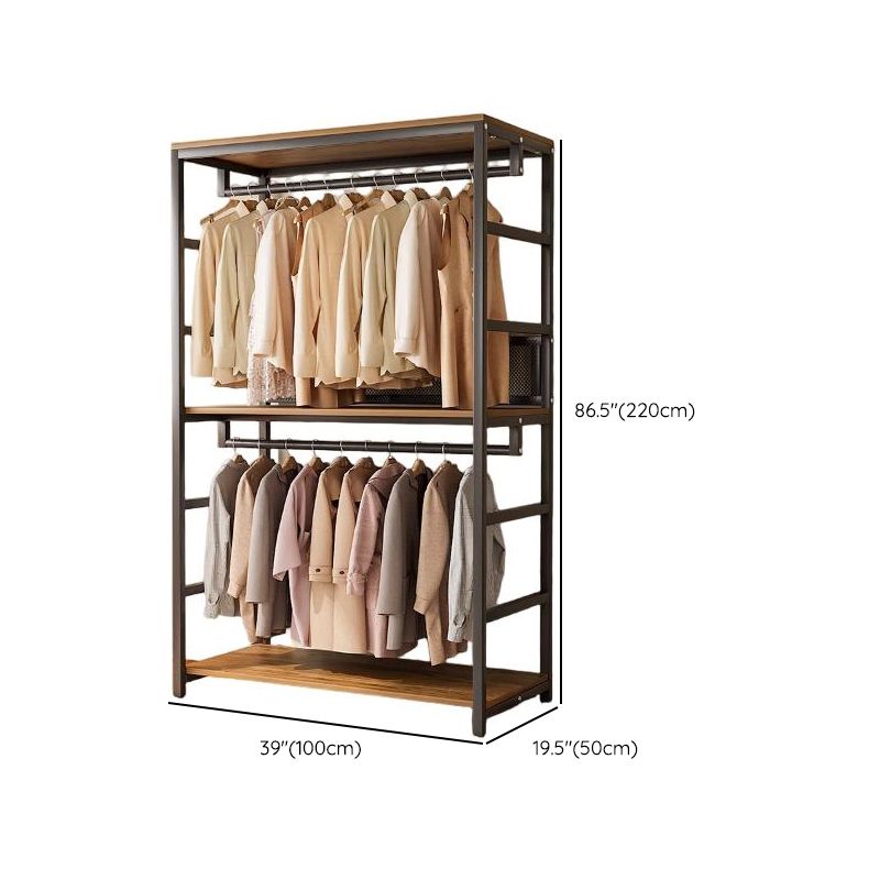 Midnight Black Simplistic Steel Hall Rack with Repository, 2 Drawers/3 Drawers, 4 Shelves/3 Shelves/7 Shelves, and Manufactured Wood Bench