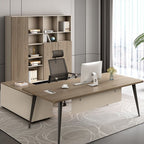 Office Desk in Modish Style with Scratch-proof Parsons Base, Cable Management, Sepia Laminate Top, and Front Splash