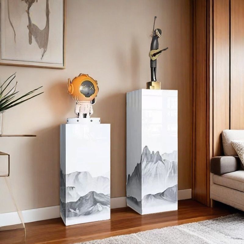 Multiple Colour Square Marble Pattern Stone Display Table with Unfinished Finish, 30 to 39 in Height, Up to 19 in Size