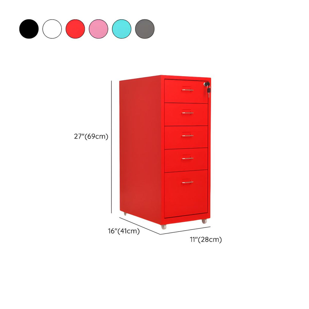 Modern Mobile Key Locking Filing Cabinet with Drawers in Metal Frame