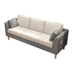 Scandinavian 3 Seater Sofa with Pillows Back and Tuxedo Arm and Solid Wood Legs