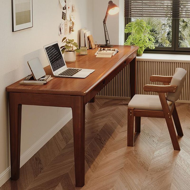 Modish Rectangular Desk Sets for Home Office with Padded Chair(s) in Auburn/Natural Color, Compartments, Table Desk Included