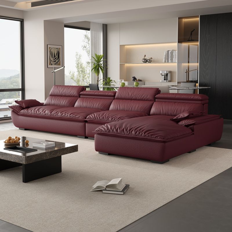 L-Shape Leather Sofa Recliner in White/Espresso/Beige with Right Hand Facing Orientation