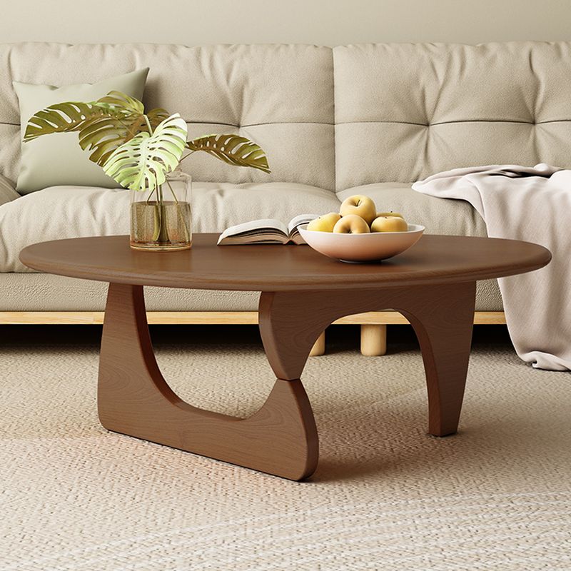 Casual Single Accent Table with Pecan/Natural Color Rubberwood and Abstract Base in Irregular Shape