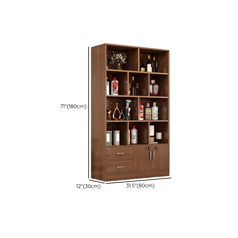 Sepia Flooring Display Stand with 5 Shelves, Secured Cabinet, and Drawers