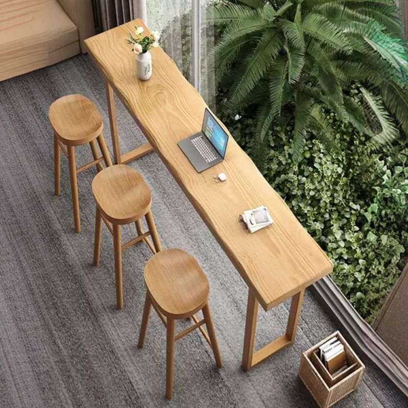 Modern Rectangular Pine Wood Pub Table with Sled Base in Wood Grain
